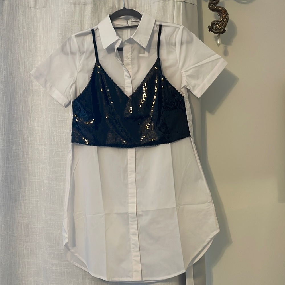 White Collar Dress with beaded accent top